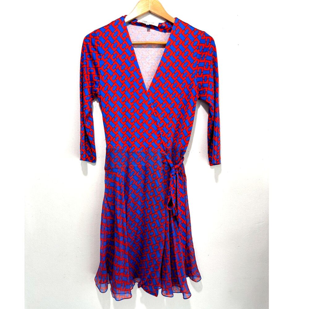 Diane Von Furstenberg wrap dress geometric print colorful casual fest women 10